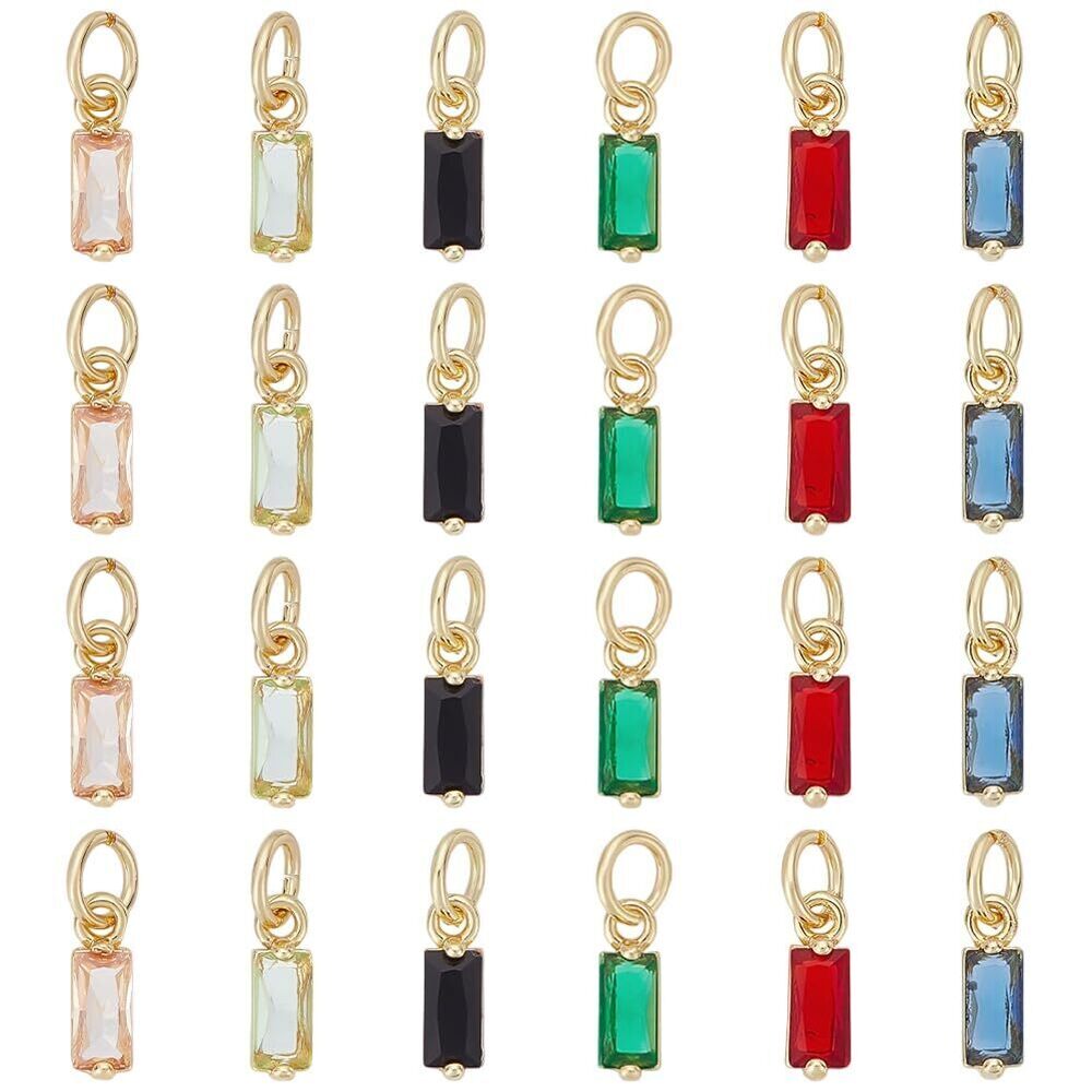 3463 24Pcs 6 Colors Cubic Zirconia Charms Rectangle Micro Pave Birthstone